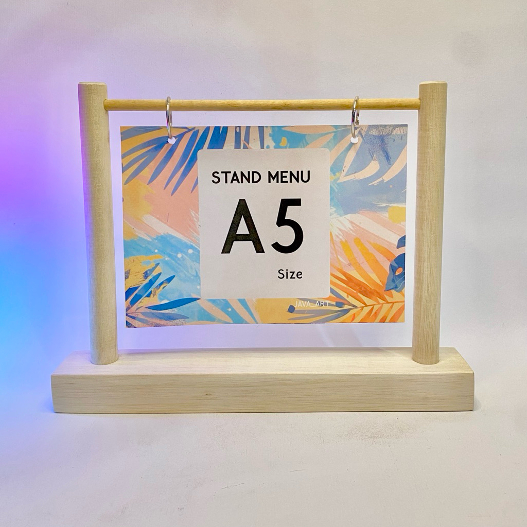 GANTUNGAN A5 WOODEN RING MENU STAND LANDSCAPE CLASSIC INDUSTRANG TABLE HANGER MENU หมายเลขจอแสดงผล M