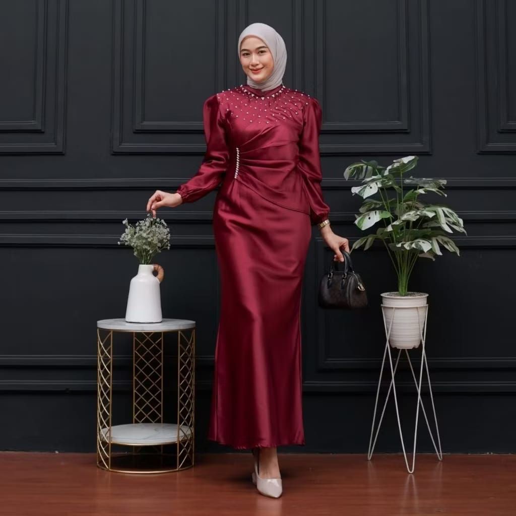 Vina Dress Gamis Mermaid Satin Silk Glossy Premium Modern Women