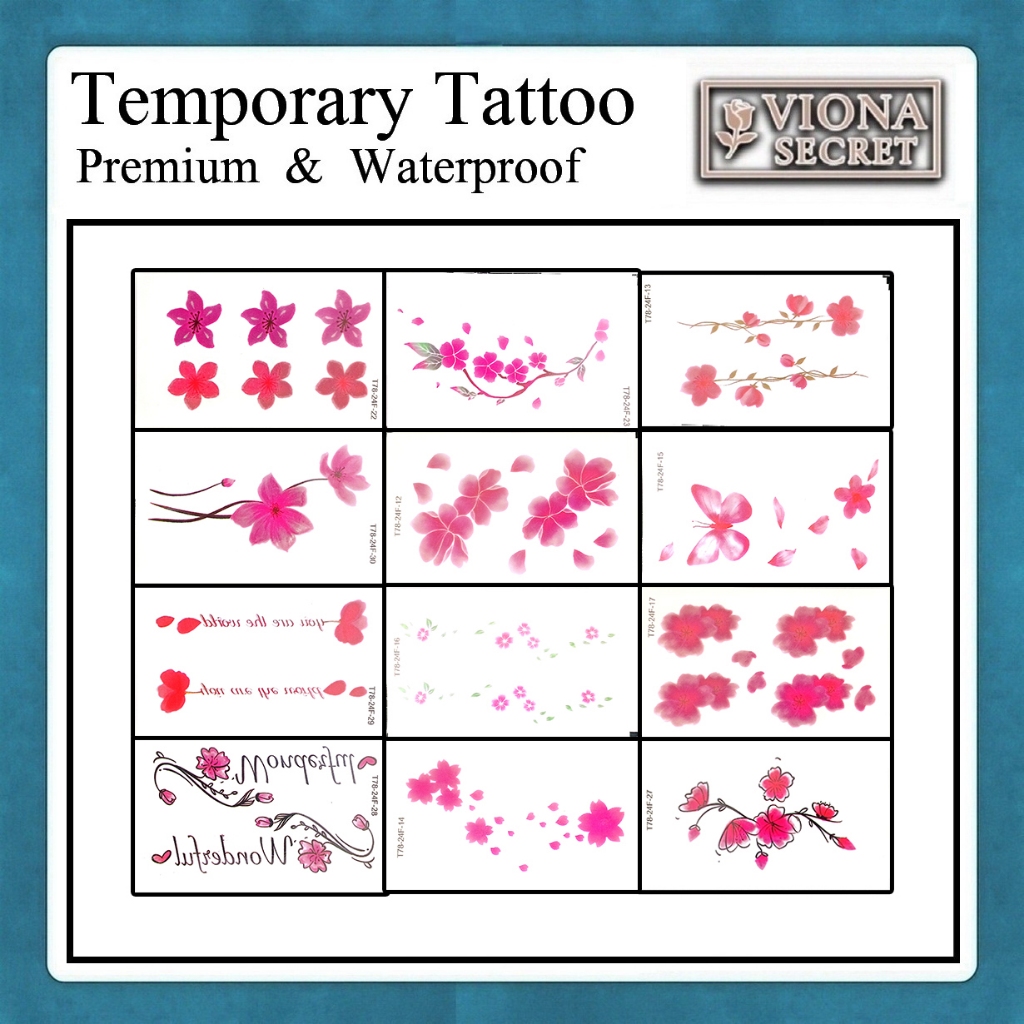 MAWAR MERAH Viona รอยสักชั่วคราว - ดอกไม้ดอกกุหลาบสีชมพูสีแดง - ตัวกระดาษหมึกติดทนนาน - TATOO FLOWER