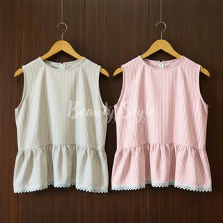 Beauty - Jena Vest Inner Atasan Wanita Sleeveless Katun Top Inner Cardigan Stripe Standar Jumbo