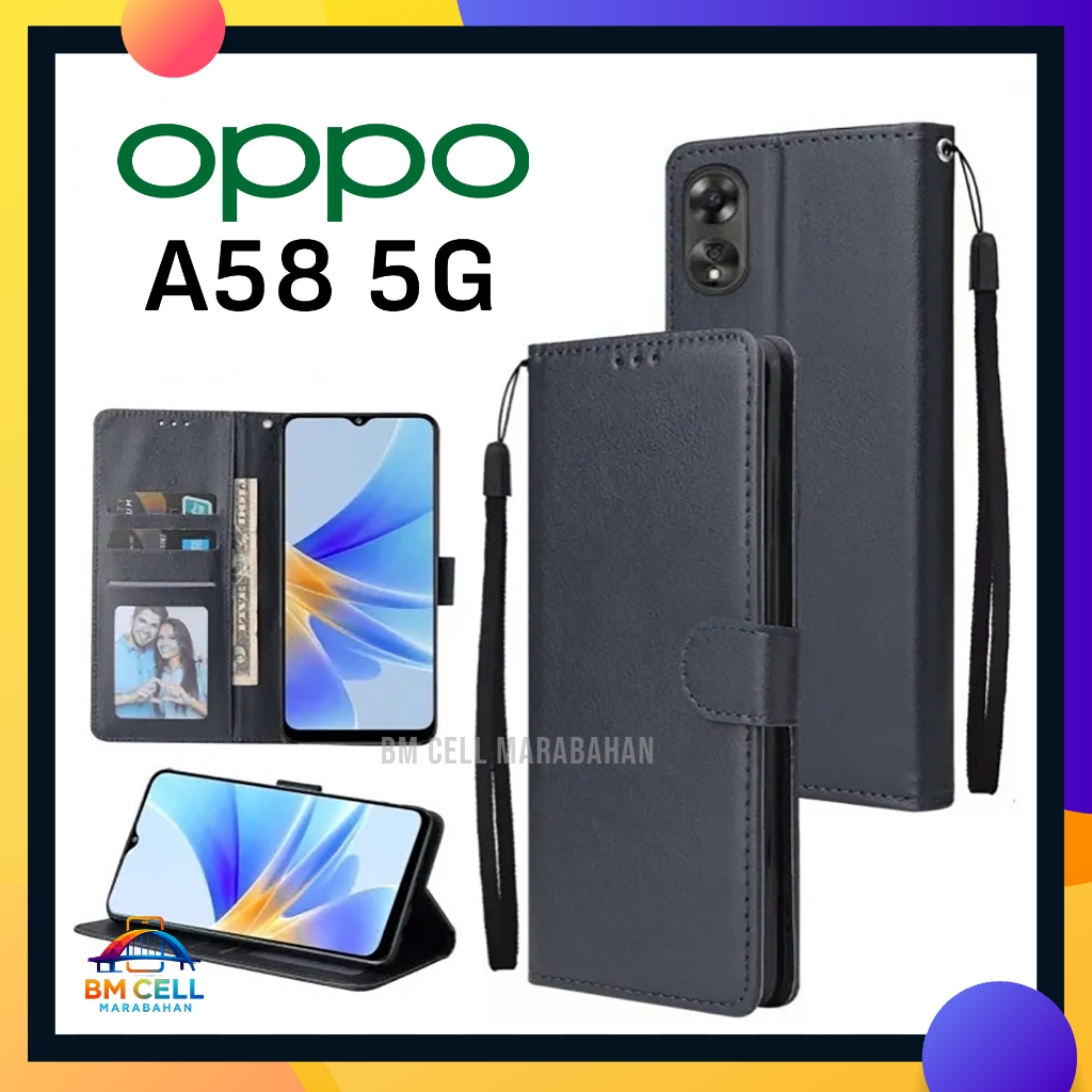 Oppo A58 5G Flip Cover Wallet Case Premium Leather Softcase Card Slot Money Magnet