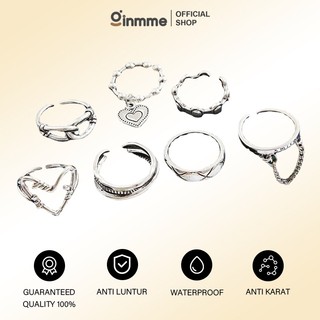 Ginmme Kombinasi Set Wanita Cincin Vintage Cincin Cinta Rantai Geometris