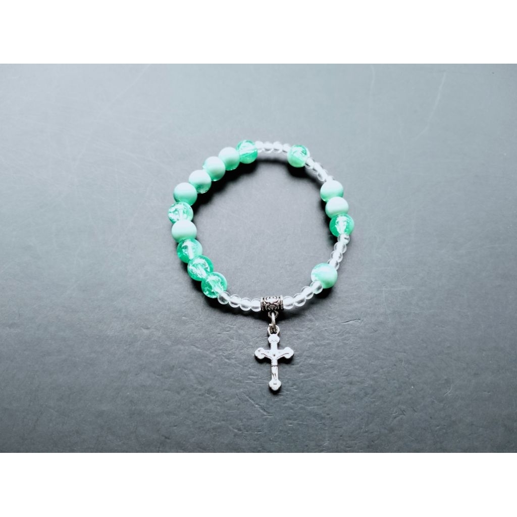 G604 แก้วหยกพรีเมี่ยม คริสตัล CROSS ROSARY BRACELET