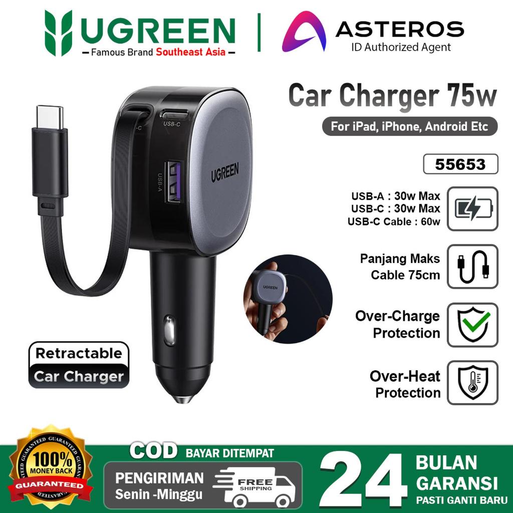 UGREEN Car Charger สายเคเบิลในตัว Type C Retractable Fast Charging 75w 553 - 5553 75W