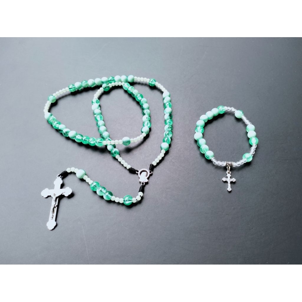 RG67 ROSARY PACKAGE + JADE GLASS CRYSTAL CROSS BRACELET