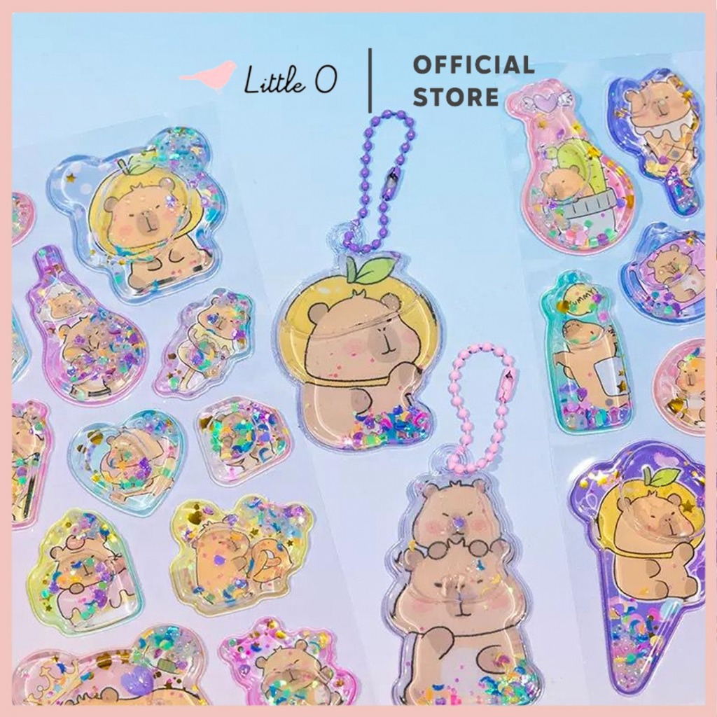 LITTLE O - ฟรีพวงกุญแจ!! Kapibara Water-Filled นูนสติกเกอร์ 3D สติกเกอร์น้ําซีล Glitter สติกเกอร์ HP
