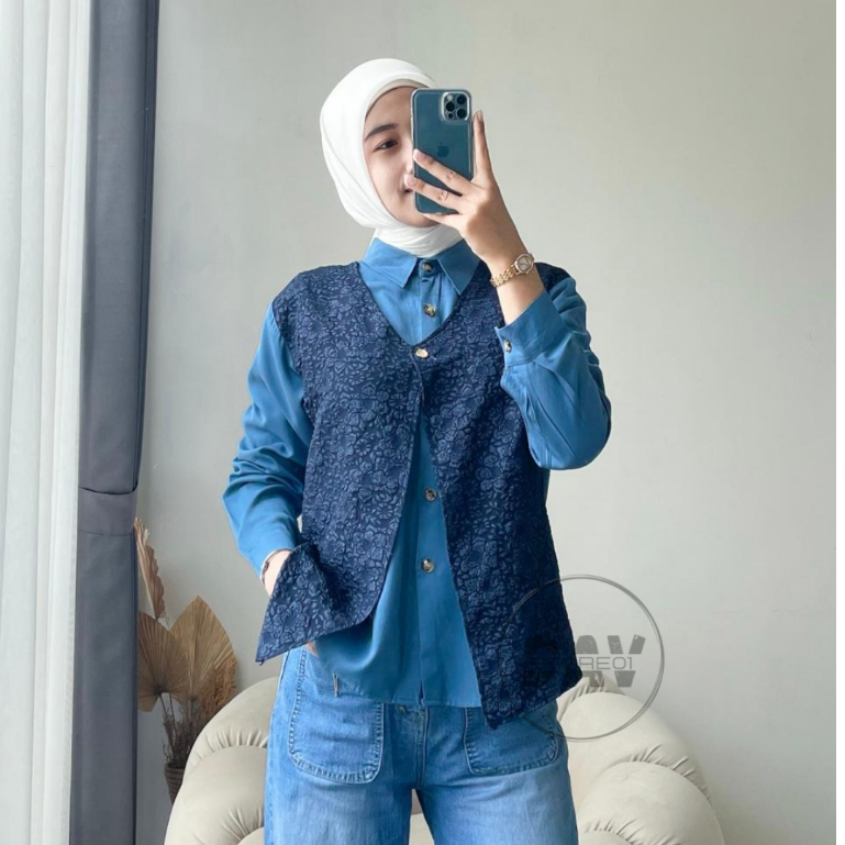 KEMEJA Nadea เสื้อเชิ้ตผู้หญิงเสื้อกั๊ก Jaguar เสื้อเชิ้ตลําลองลายนูน