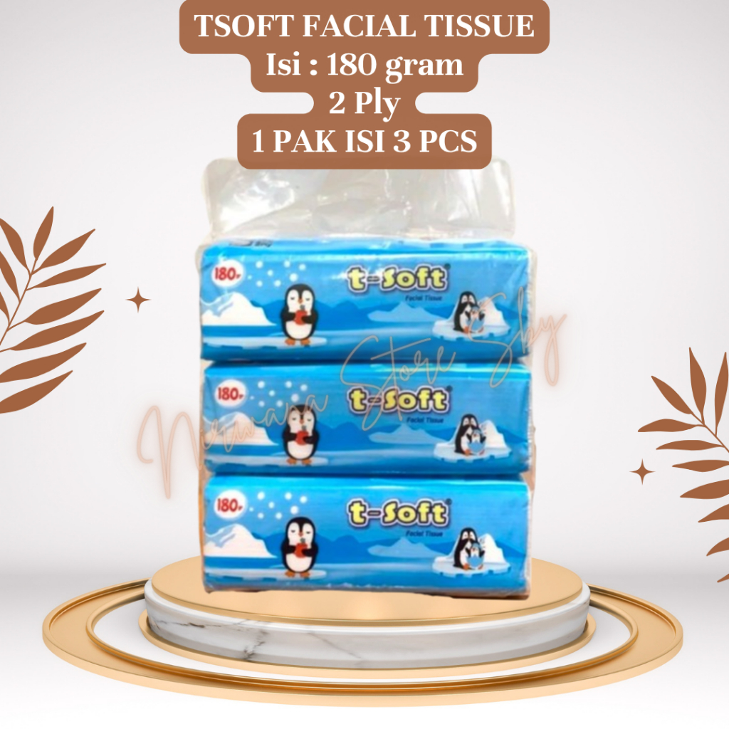(180gr x 3 Pack) กระดาษเช็ดหน้า Tsoft 2 ชั้น / กระดาษเช็ดหน้า