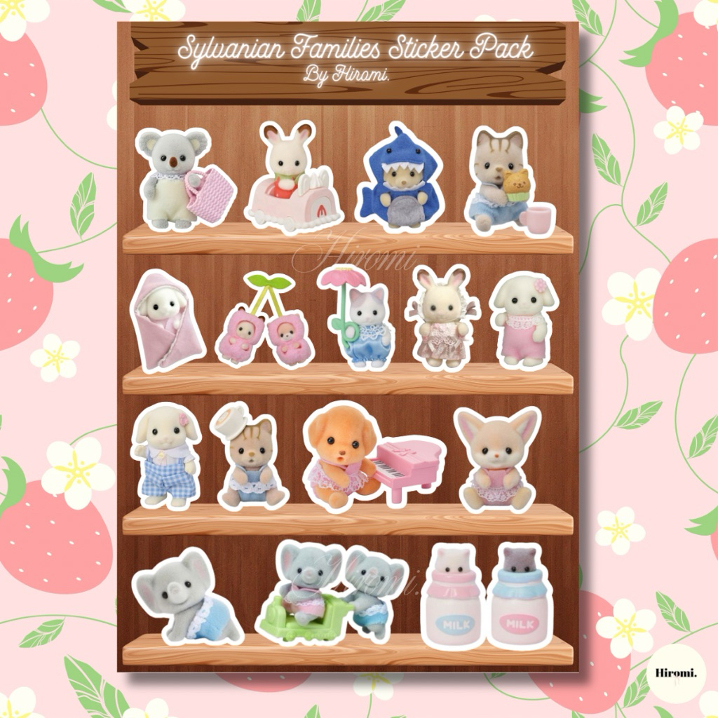 (ฮิโรมิ.) Sylvanian Damilies Sticker Pack By Hiromi - Sticker Pack Coquette Aesthetic Pink Pastel