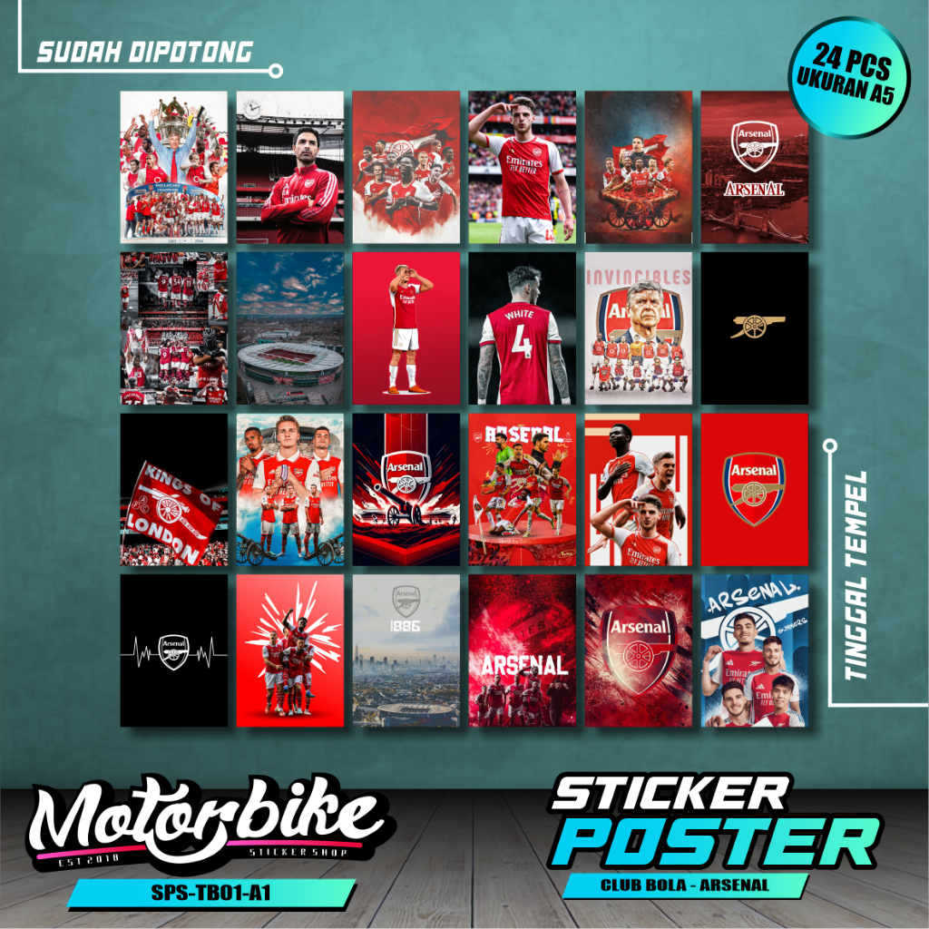 สติ๊กเกอร์โปสเตอร์ DINNDIN พร้อม FOOTBALL CLUB MOTIF, 24 ชิ้น, A5 SIZE - SPSS-TB