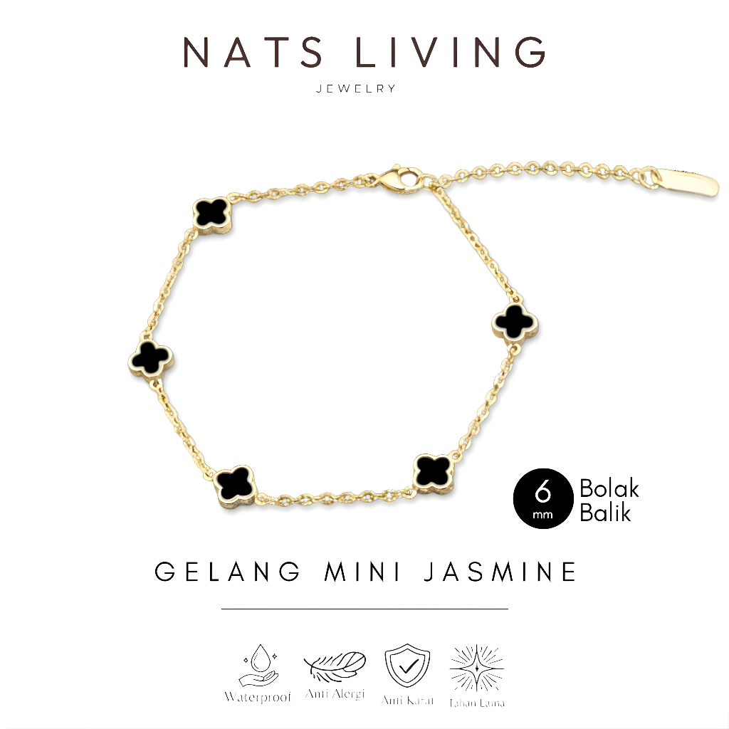 Nats Living: Gelang Clover Titanium Anti Alergi Anti Karat, Gelang Mini Jasmine 6MM