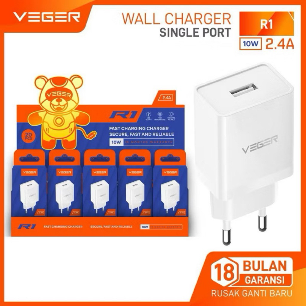 VEGER R1 / เครื่องชาร์จโบก VEGER R1 2.4A 12w ชาร์จเร็วรับประกันอย่างเป็นทางการดั้งเดิม