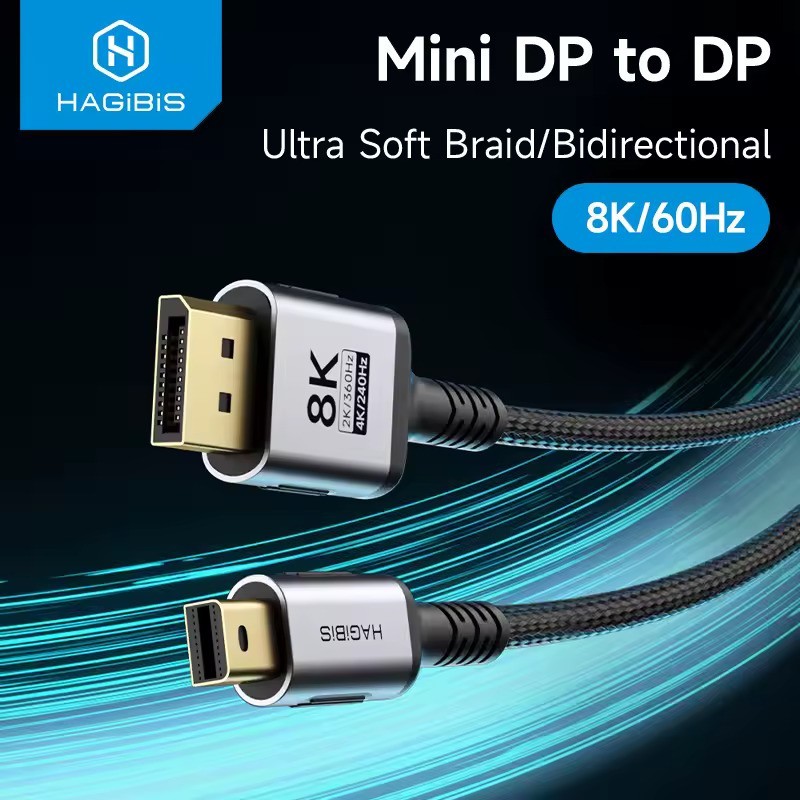 Hagibis Mini DisplayPort to DisplayPort 1.4 สาย Bi-Directional Mini DP ถึง DP 8K@60Hz 4K@240Hz เข้าก