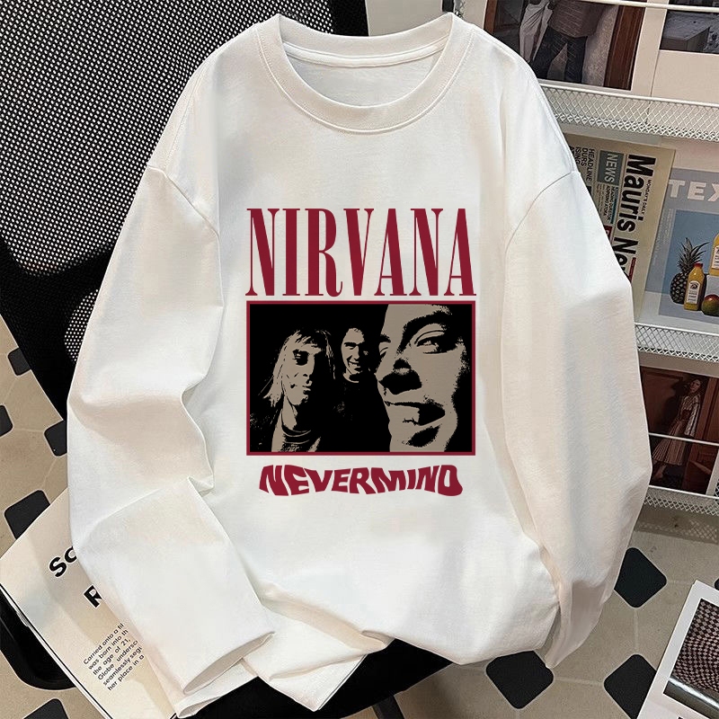เสื้อยืด nirvana ของแท้ 100% | เสื้อยืดแขนยาวผู้ชายสีขาว | เสื้อยืดลําลอง | เสื้อยืด ดิสโตร ผู้ชายเท