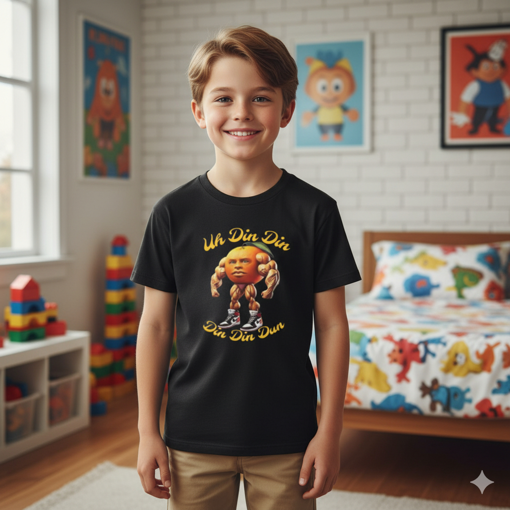 เสื้อผ้าเด็ก Viral พร้อมภาพ anomali din dun din udin สีส้ม