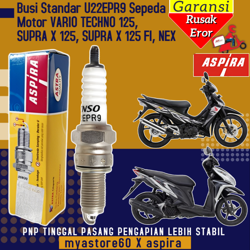 ORIGINAL ASPIRA Denso U22EPR9 หัวเทียนมาตรฐานหัวเทียนสําหรับ VARIO TECHNO 125, SUPRA X125, SUPRA X 1
