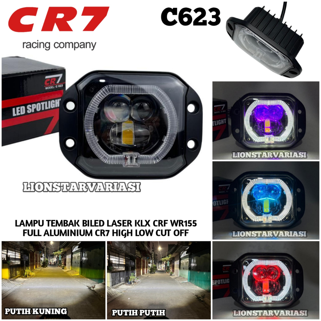 CR7 C623 - สปอตไลท์บิลเลเซอร์คู่ KLX CRF KTM WR155 Plus Devil Shroud Crystal High Low Cut Off
