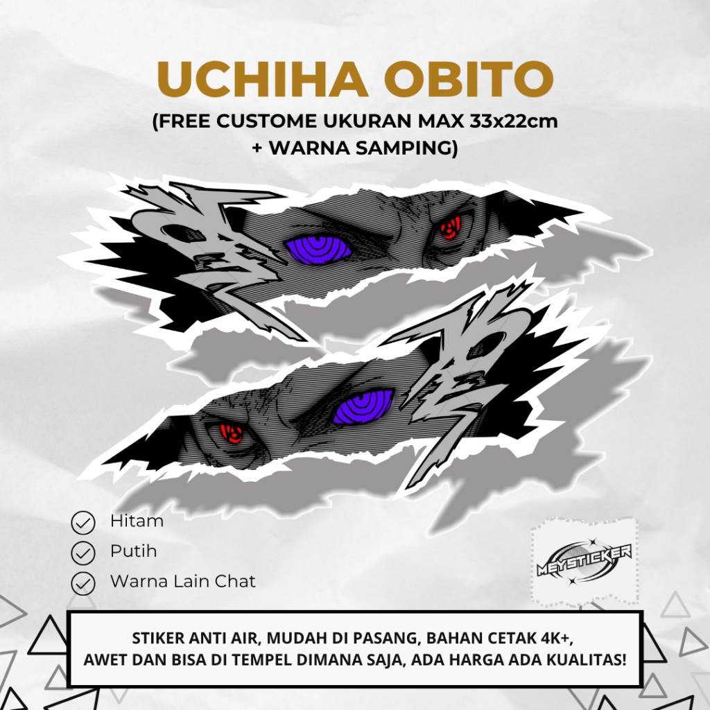 MATA Universal Peeler Sticker All Type Motor Print Cut Anime Eye Sticker Uchiha Obito Model 1