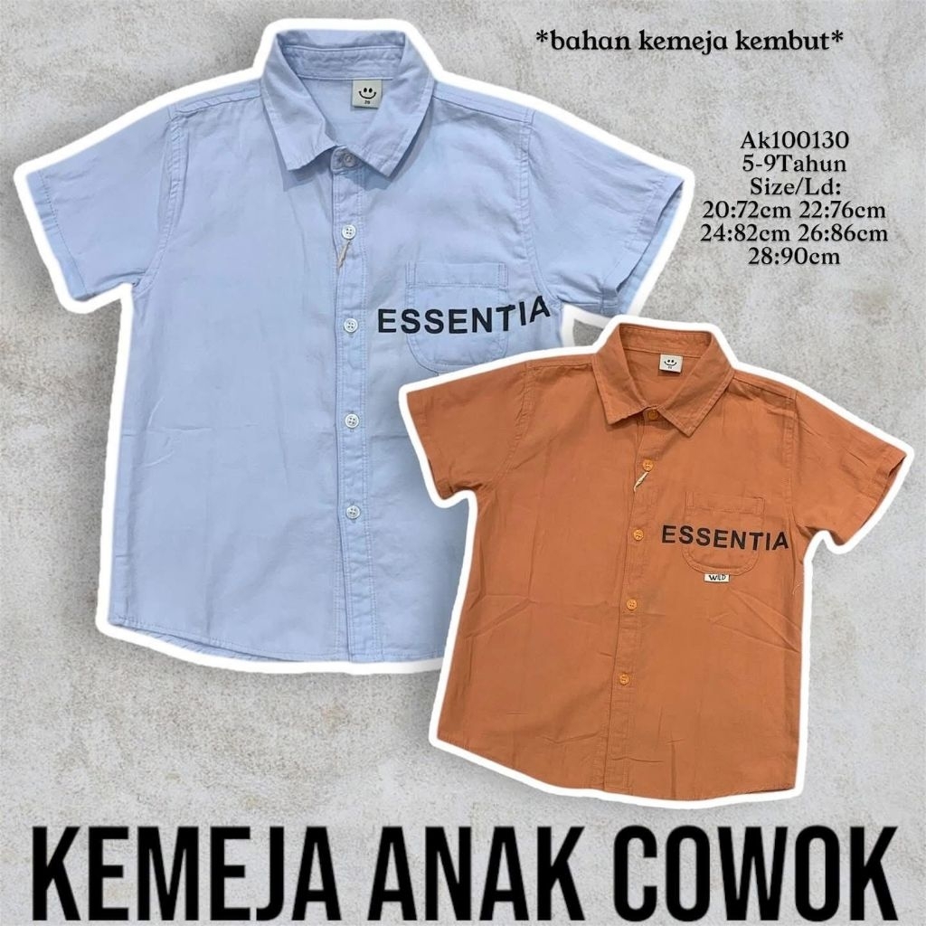 KEMEJA เสื้อเชิ้ตแขนสั้นธรรมดาลาย ESSENTIALS สําหรับอายุ 5-9 ปี