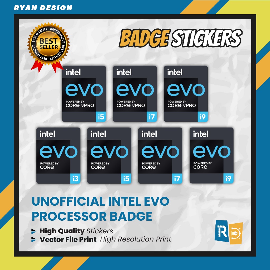 สติ๊กเกอร์ตราแล็ปท็อป Intel Evo i3 Evo i5 Evo i7 Evo i9 และ Evo vPro (Unofficial)