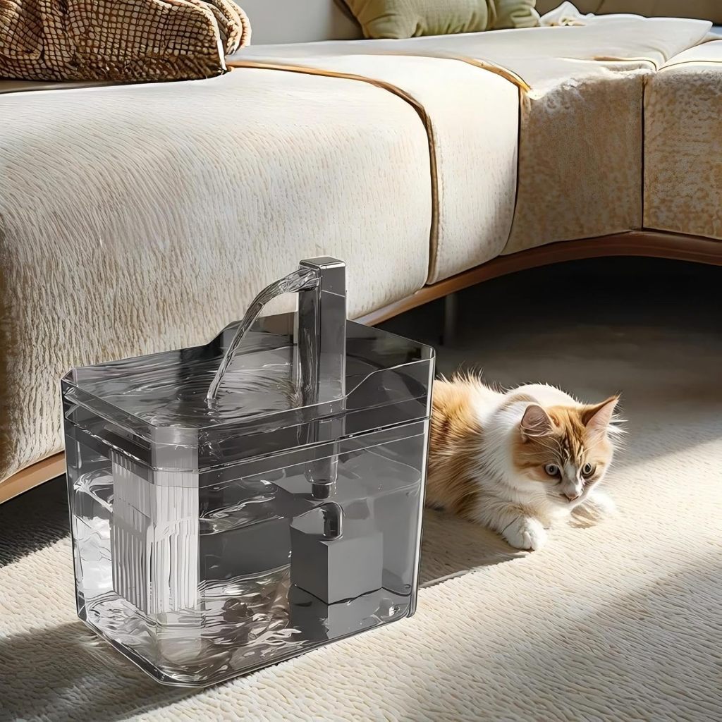 น้ําพุดื่ม Place น้ําพุแมวสุนัขสัตว์ 1.5L ปั๊ม EU Plug 2W ถังโปร่งใส