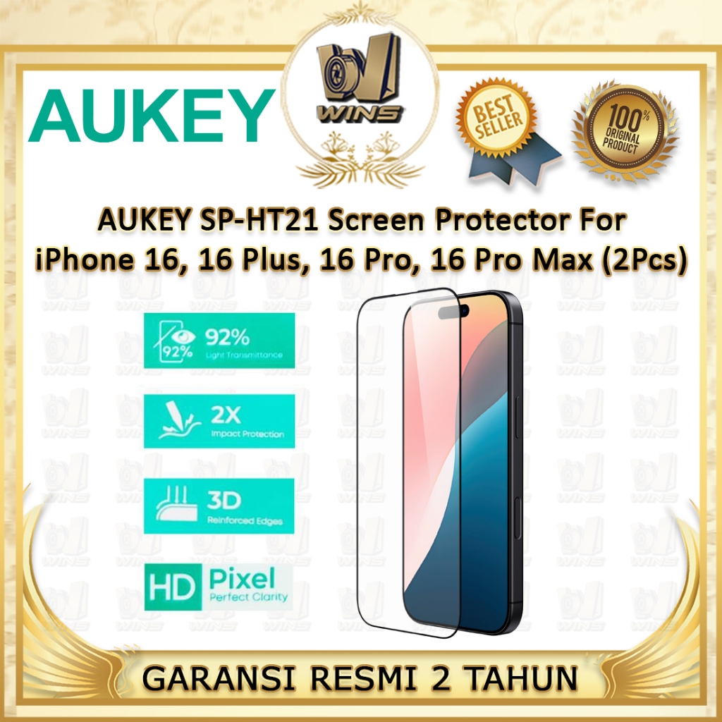 Aukey SP-HT21 ป้องกันรอยขีดข่วน iPhone 16, 16 Plus, 16 Pro, 16 Pro Max ClearView ตัวป้องกันหน้าจอควา