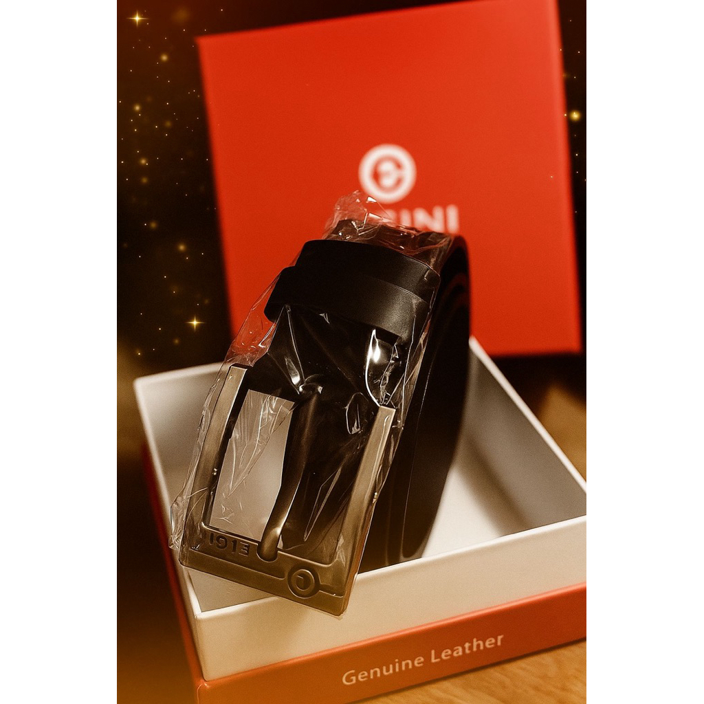 เข็มขัดหนังผู้ชายสีดําแท้ Elgini