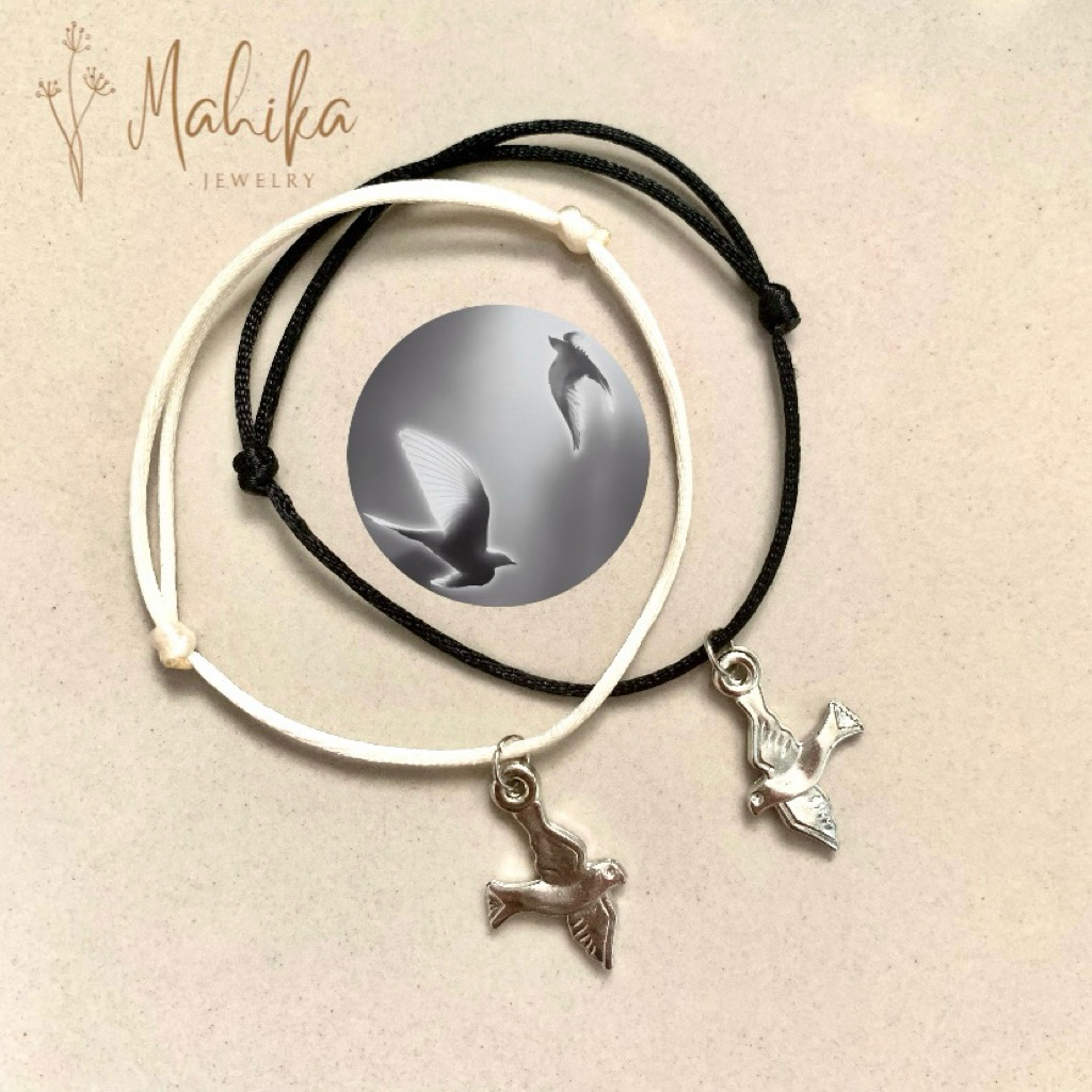 Hinda Doves Couple Bracelet by Mahika / Drawstring Bracelet / Mens and Womens Bracelet / Couple Brac