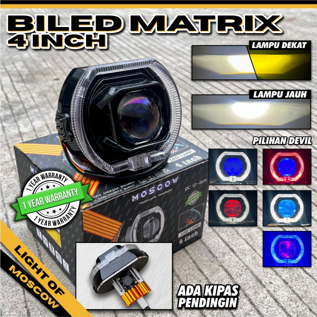 MATRIX LG4 ORIGINAL MOSCOW PROJECTOR HEADLIGHT SIZE 4INCH FLAT CUT H/L WHITE PREMIUM BILED MINI PROJ