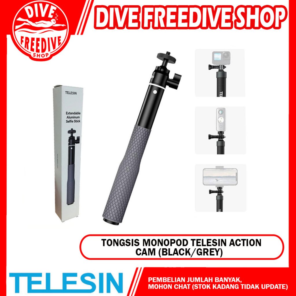 Stick Action Cam กันน้ํา Telesin สําหรับกล้อง Action Cam Tongsis Monopod Gopro Stick Selfie กล้องดํา