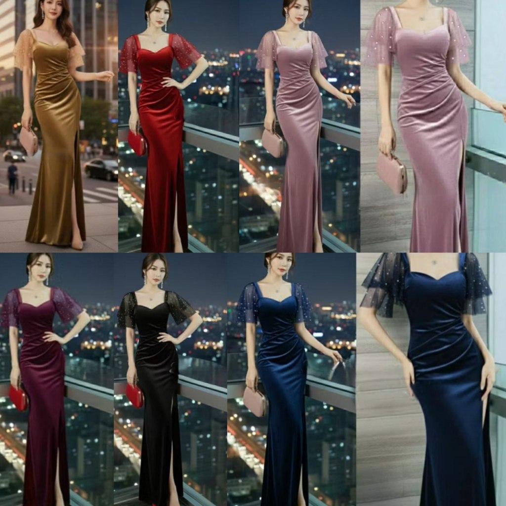 ใหม่ล่าสุด BEBE22 - LONG PARTY DRESS VELVET XUYAN SIZE M-XL - BODYCONE MAXI DRESS SEXY - WEDDING DRE