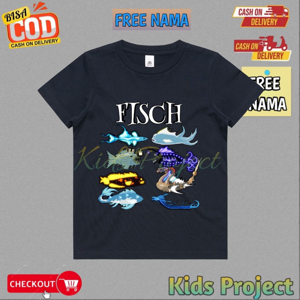 Fisch Roblox เสื้อยืดเด็กใหม่ - ล่าสุด Unisex Roblox Fisch เสื้อยืดเด็ก Tops