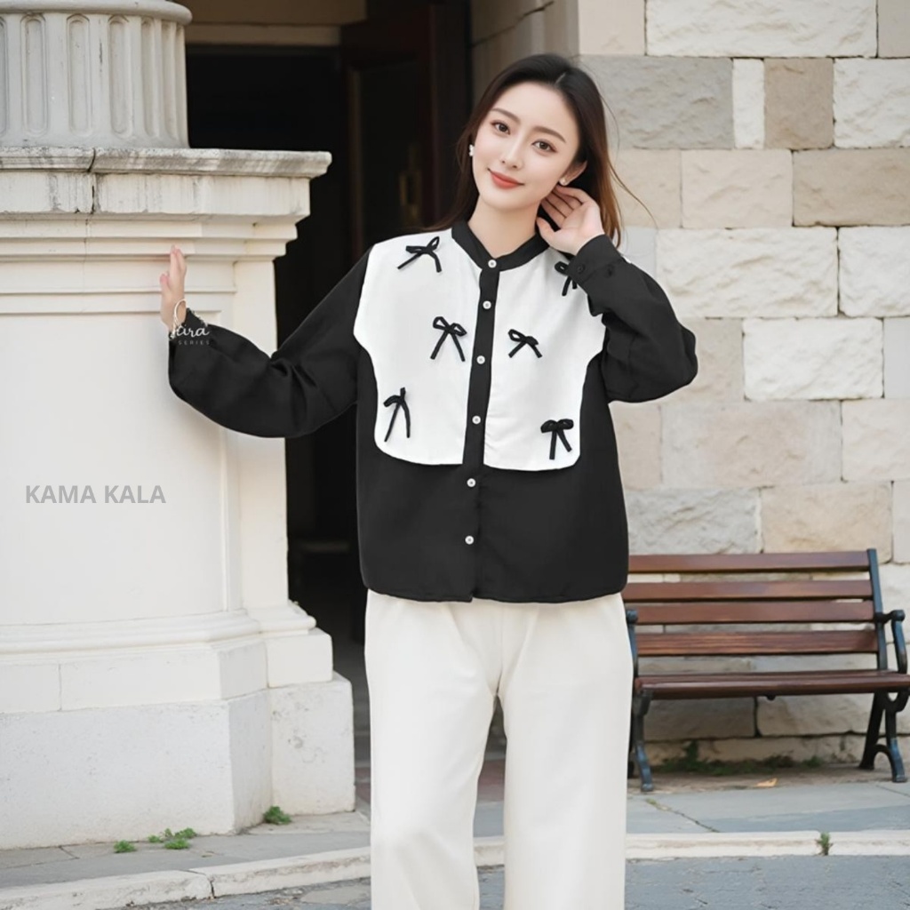 KEMEJA Marina Top Blouse Ribbon Coquette / เสื้อเชิ้ตแขนยาวผู้หญิง Hijab Friendly