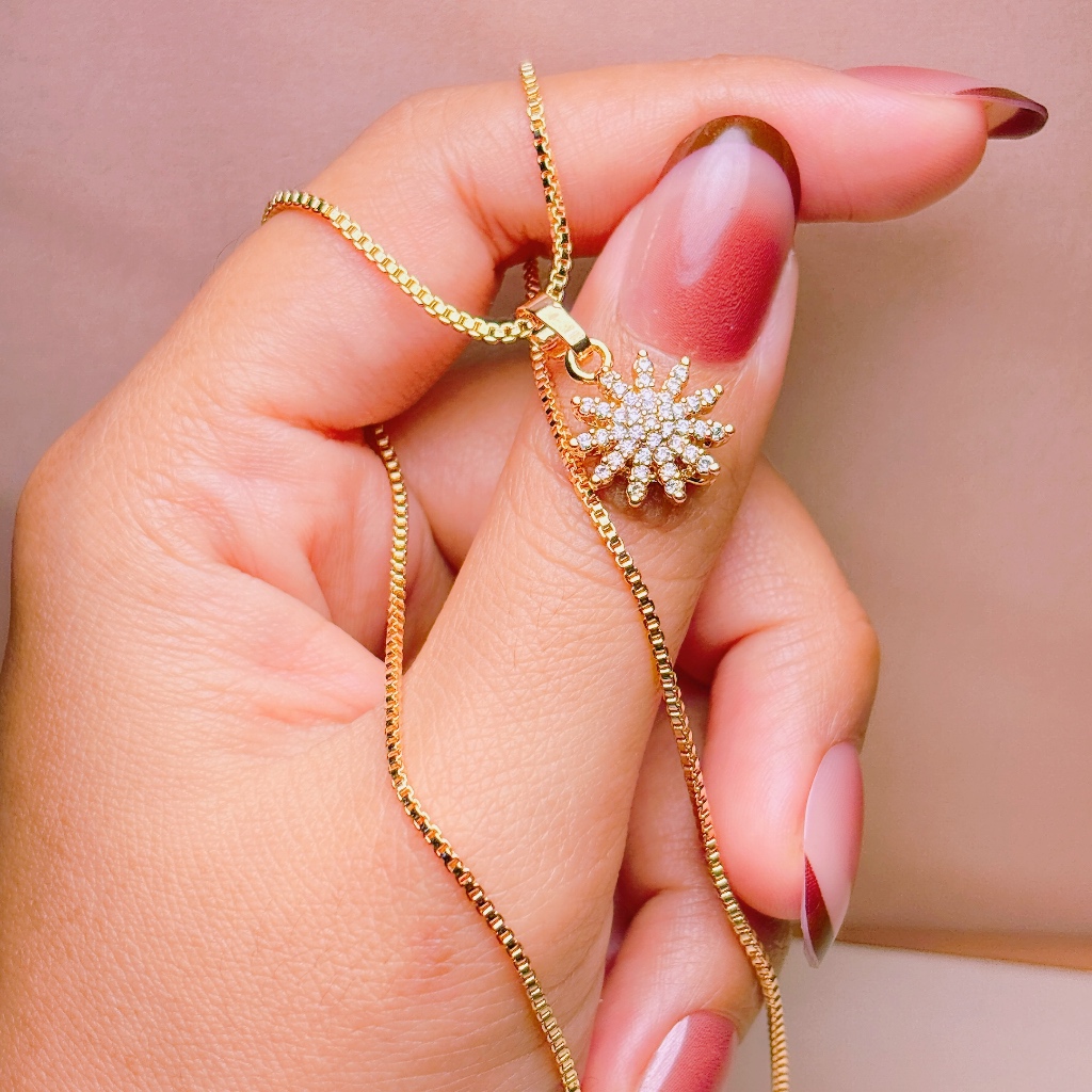 MATAHARI Miss Jewellry Italy Gold Necklace Sun Gem Pendant, Anti-Rust Titanium Gold Necklace