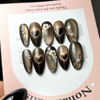 Kuku Palsu Mahogany Love Bunga Premium Klasik Free Lem Gel 24pcs dan Toolkit | Nailart3d