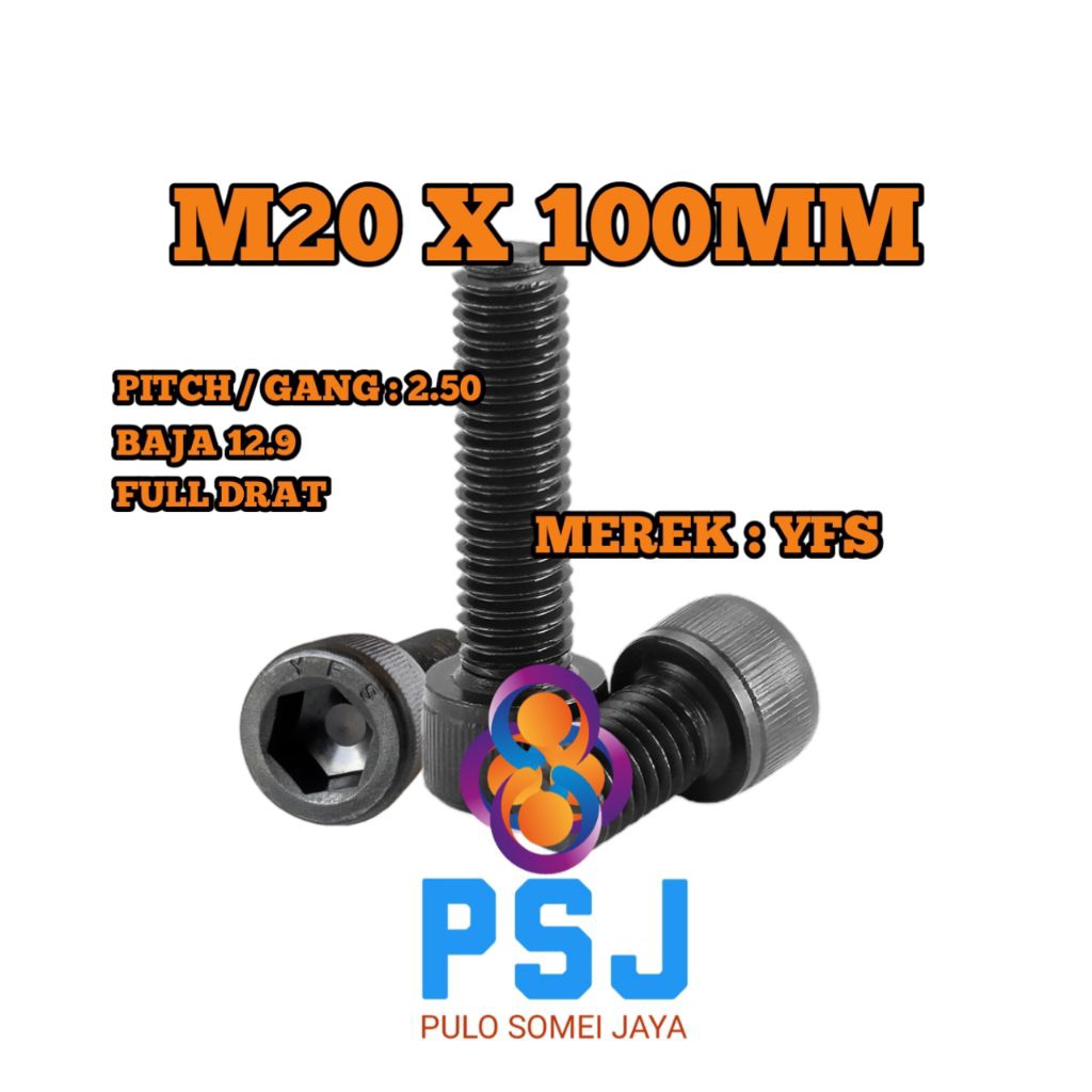 M20 x 100 Steel L Bolt ด้ายเต็ม YFS 12.9 / ปุ่มหัวจม L