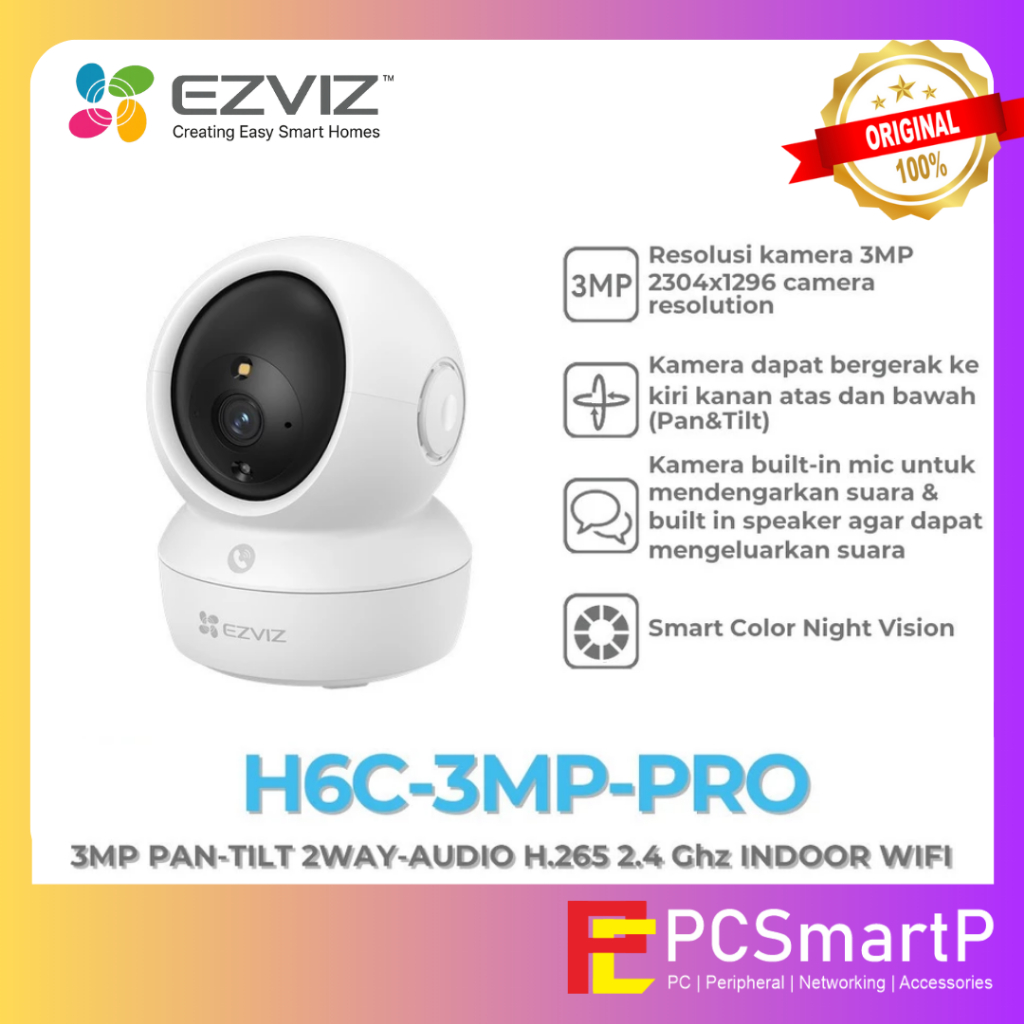 EZVIZ H6C-3MP-PRO 3MP PAN-TILT 2WAY-AUDIO H.265 2.4 GHZ INDOOR WIFI