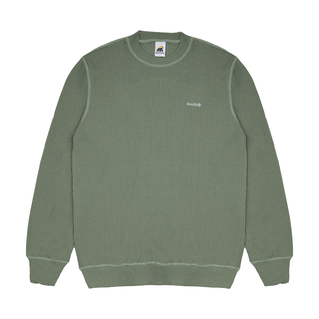 เสื้อสเวตเตอร์คอกลมผู้ชาย House of Smith - Weave Waffle Knit Ls Dark Dusty Green