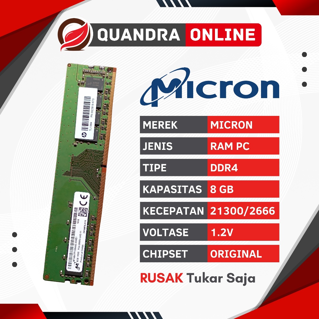 RAM LONGDIMM MICRON 1RX8 8GB DDR4 PC21300 2666MHZ SECOND REMOTE BUILT UP PC