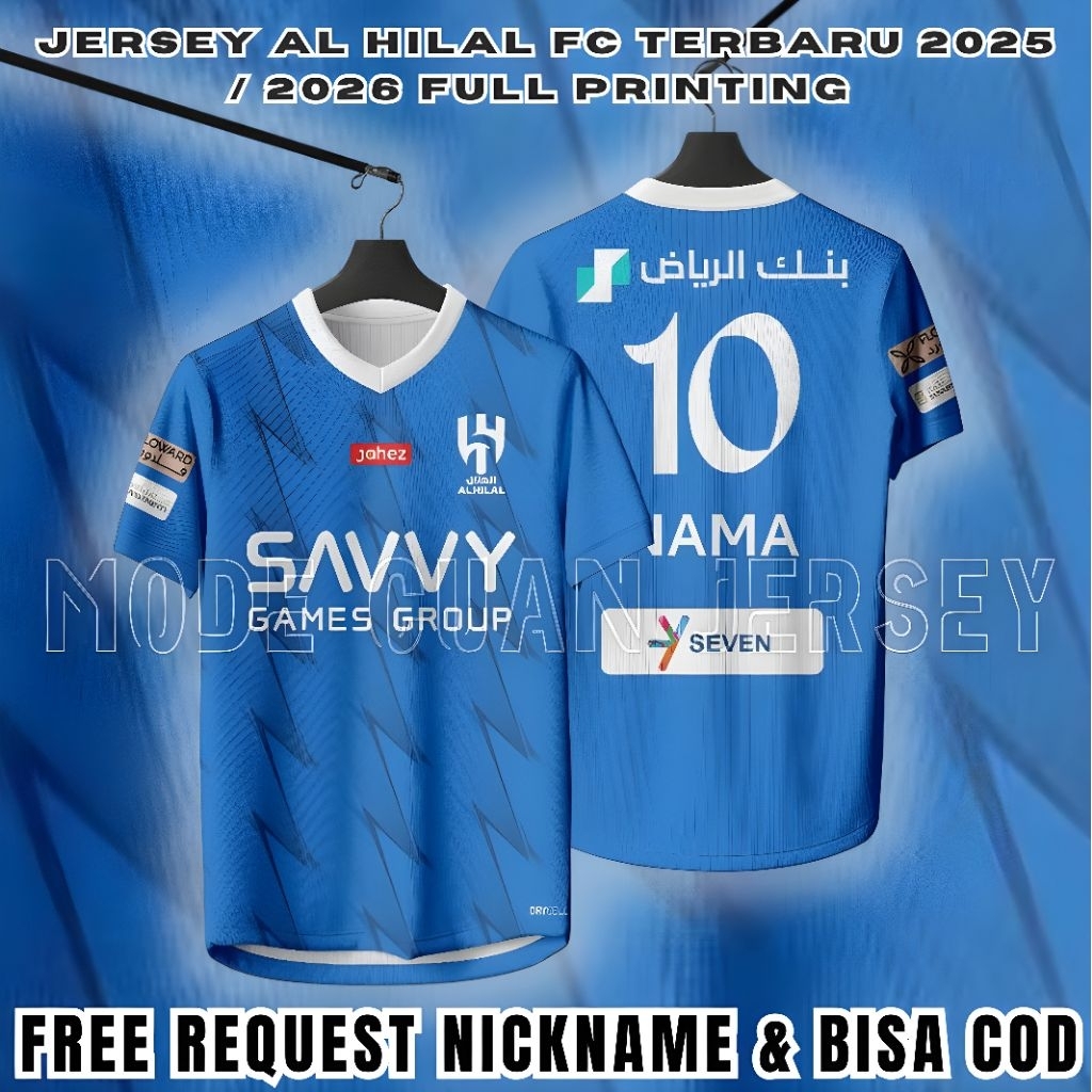 ล่าสุด Al Hilal Jersey 2025/26 การพิมพ์เต็มรูปแบบฟรีขอ Nickname