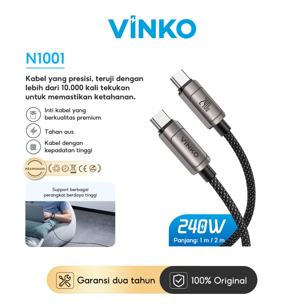 Vinko N1001 240W Type C ถึง Type C ชาร์จเร็ว 480Mbps 1m & 2m สายชาร์จสําหรับ Android & iPhone & Lapt