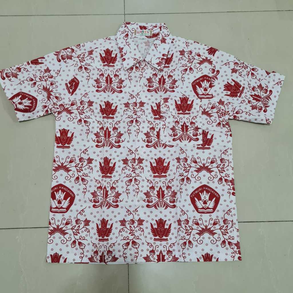 KEMEJA MERAH สีแดง Batik ชุดนักเรียนสั้น/แขนยาว tutwuri handayani เสื้อผ้าเด็กโรงเรียนประถมศึกษา