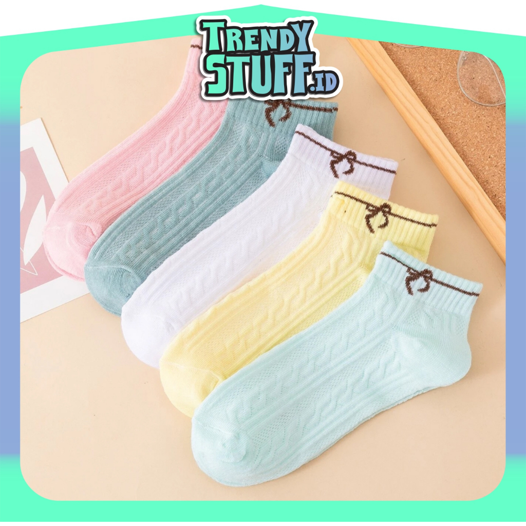 TRENDYSUFF ถุงเท้าผู้หญิงลายริบบิ้นแฟชั่นถุงเท้าข้อเท้าสั้น KK247