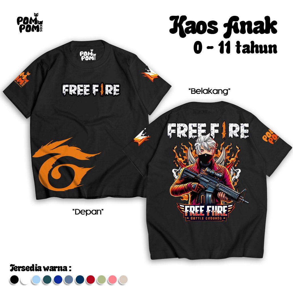 KATUN HEYKIDDIE - Free Fire FF EP เสื้อยืดสําหรับชาย 0-12 ปีผ้าฝ้ายนุ่ม (สั้นด้านบนสําหรับวัยรุ่น) เ