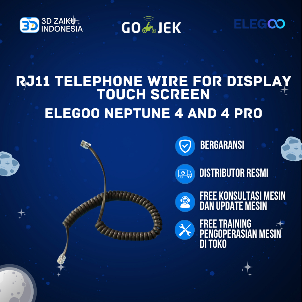 Original ELEGOO Neptune 4 และ 4 Pro RJ11 โทรศัพท์สายไฟสําหรับจอแสดงผลหน้าจอสัมผัส