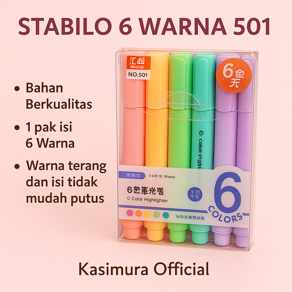 6 COLOR HIGHLIGHTER 501 / HIGHLIGHTER / PASTEL COLOR HIGHLIGHTER / HIGHLIGHTER SET6