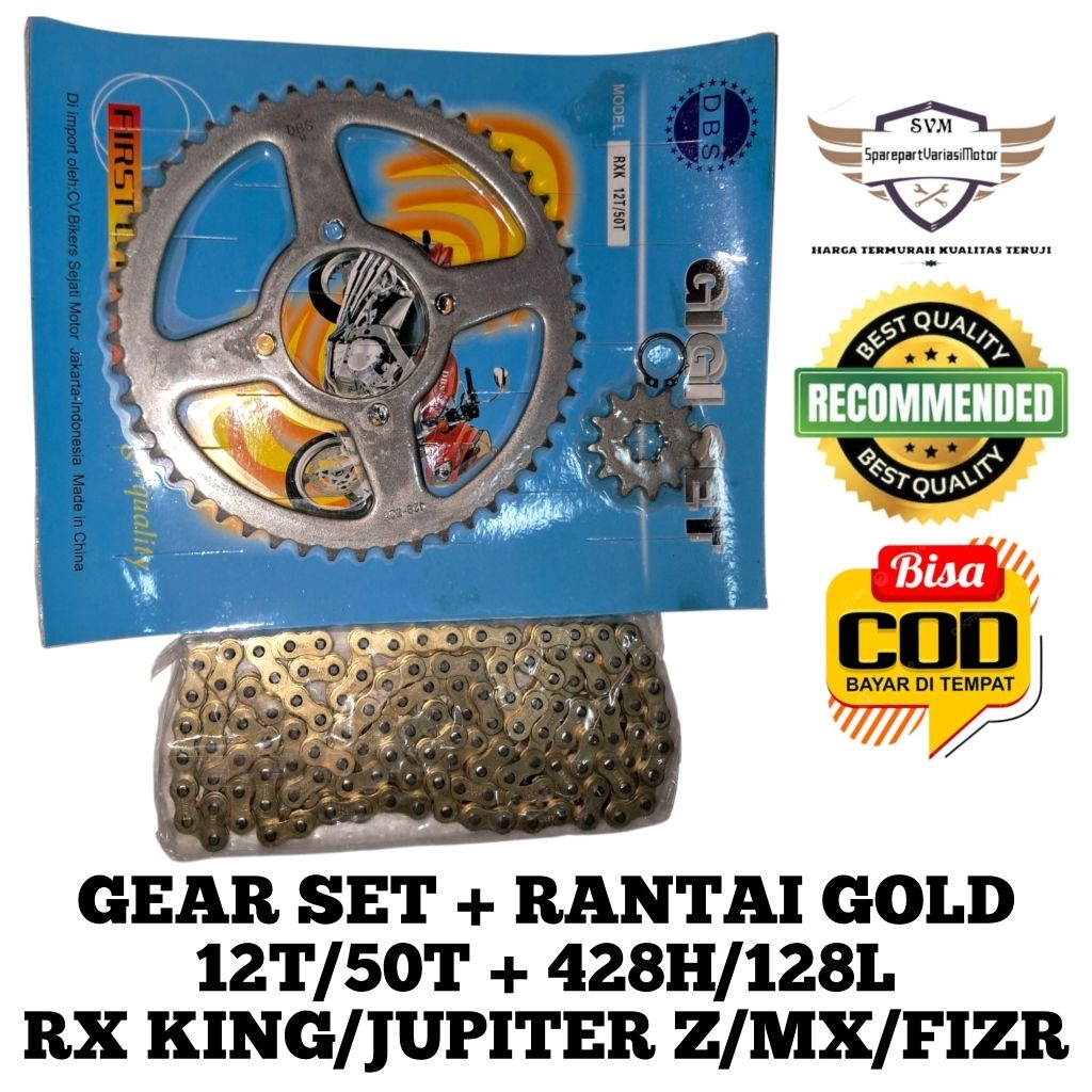 ชุดแพ็คเกจเกียร์ 50T RX KING JUPITER Z MX F1ZR เกียร์หลังหน้า 12T/50T โซ่ทอง 428H/128L