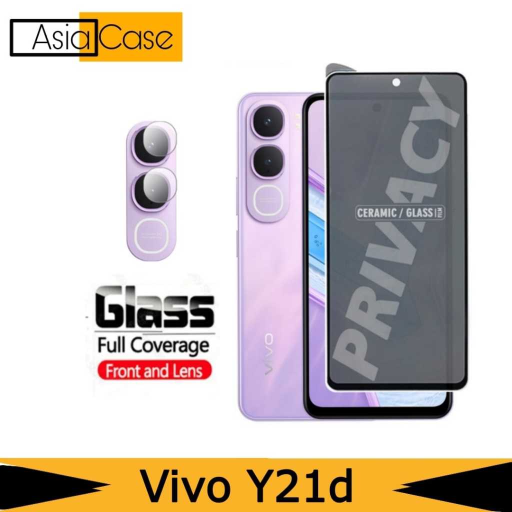 กระจกนิรภัยเซรามิค Vivo Y21d Privacy Full Cover ฟรีเลนส์กล้อง