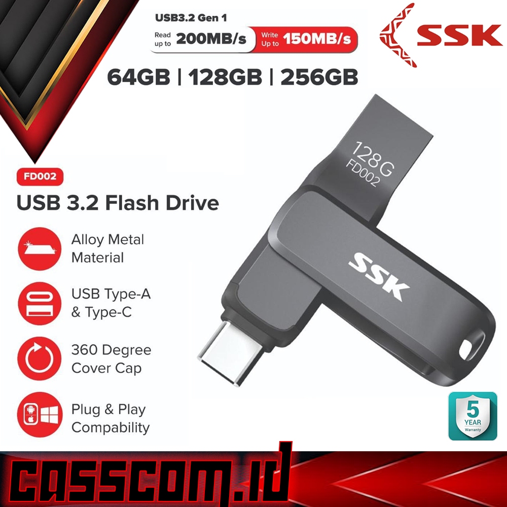 FD SSK FD002 Flashdisk OTG ไดรฟ์คู่ USB3.2 ประเภท C 230Mb/s 64GB 128GB 256GB
