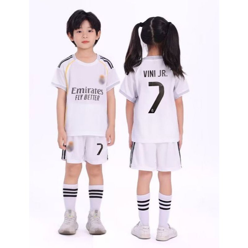 ใหม่ล่าสุดชุดเสื้อฟุตบอล MDRD สําหรับเด็ก AGES 9-15 YEARS OUTDOOR - VINI JR WHITE BLACK, 8-9 YEARS -